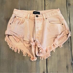 Mustard Seed Orange Frayed Denim Shorts